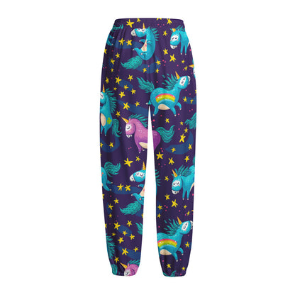 Night Star Unicorn Pattern Print Fleece Lined Knit Pants