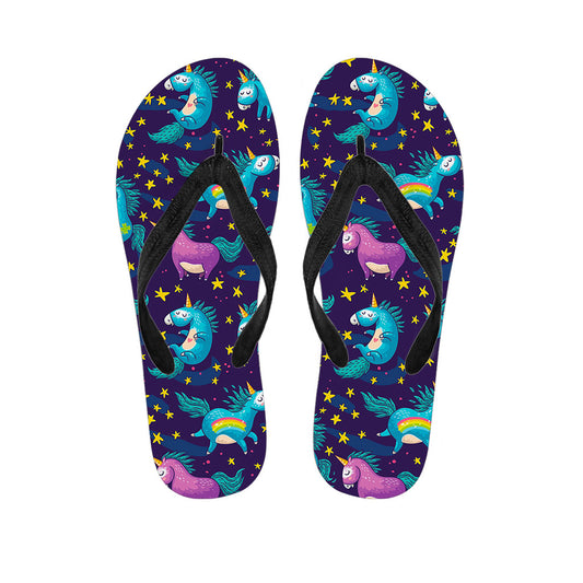 Night Star Unicorn Pattern Print Flip Flops