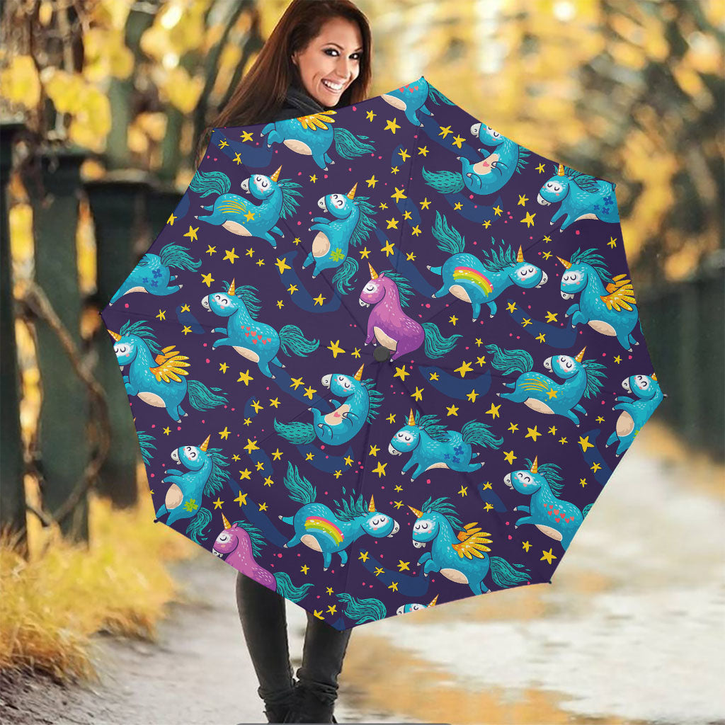 Night Star Unicorn Pattern Print Foldable Umbrella