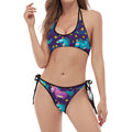 Night Star Unicorn Pattern Print Halter Scoop Tie Side Bikini