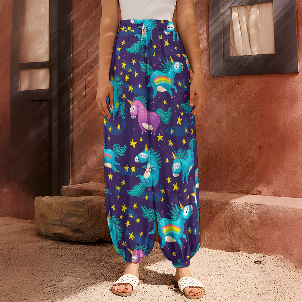 Night Star Unicorn Pattern Print Harem Pants