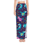 Night Star Unicorn Pattern Print High Slit Maxi Skirt