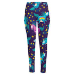 Night Star Unicorn Pattern Print High-Waisted Pocket Leggings