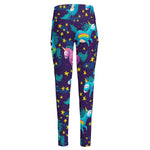 Night Star Unicorn Pattern Print High-Waisted Pocket Leggings
