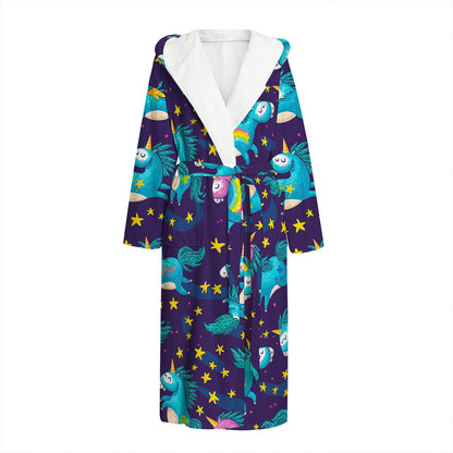 Night Star Unicorn Pattern Print Hooded Bathrobe