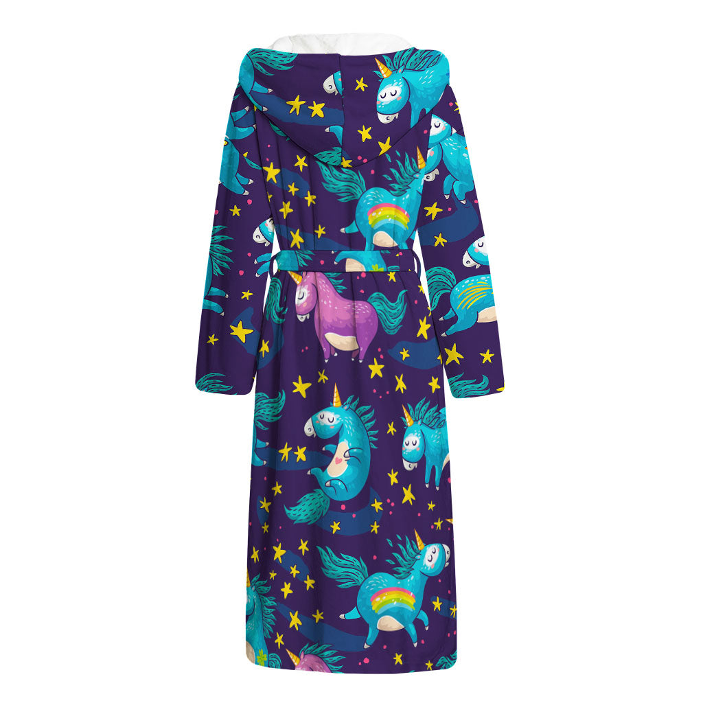 Night Star Unicorn Pattern Print Hooded Bathrobe