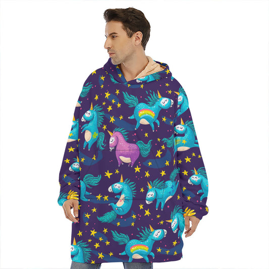 Night Star Unicorn Pattern Print Hoodie Blanket