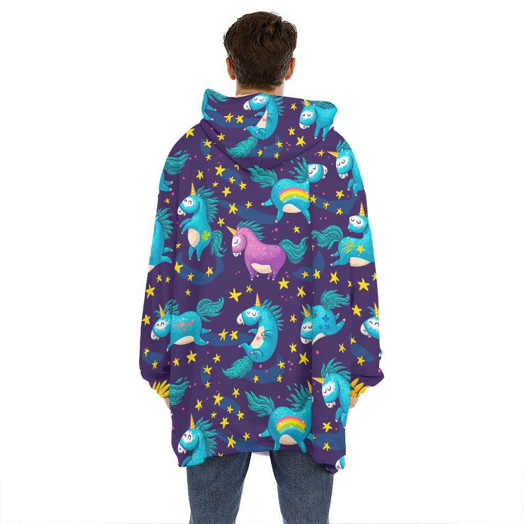 Night Star Unicorn Pattern Print Hoodie Blanket