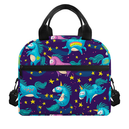Night Star Unicorn Pattern Print Insulated Lunch Bag