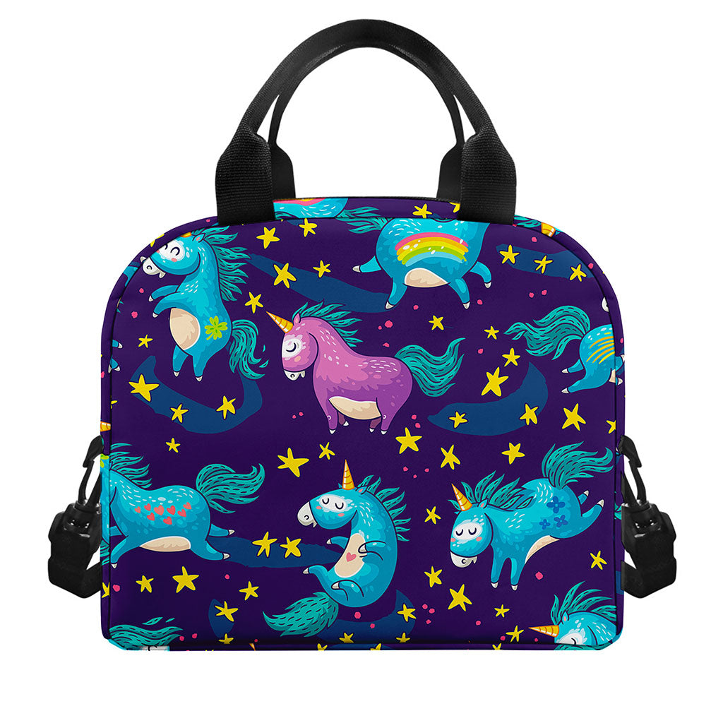 Night Star Unicorn Pattern Print Insulated Lunch Bag