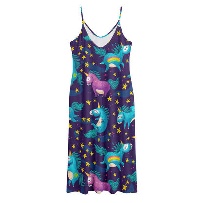 Night Star Unicorn Pattern Print Jersey Midi Cami Dress