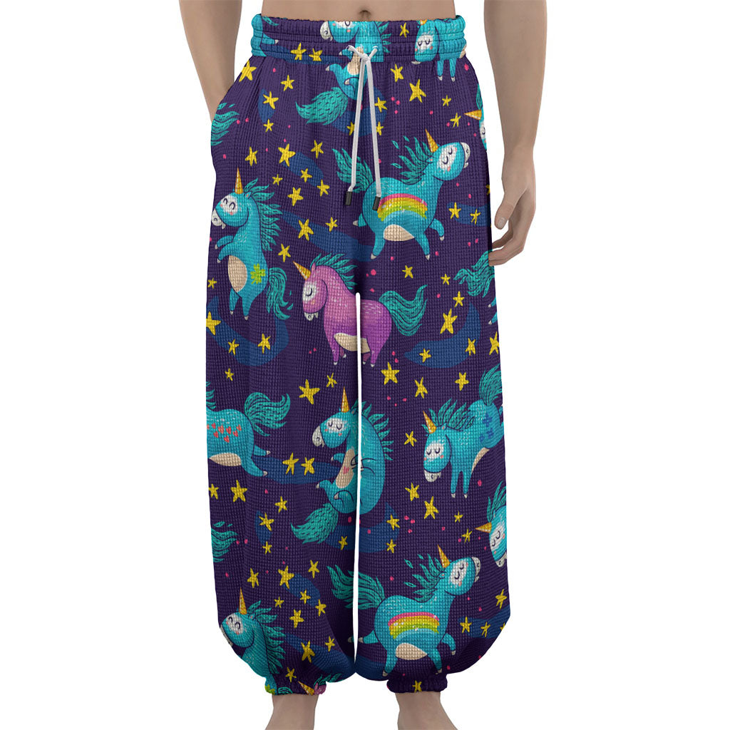 Night Star Unicorn Pattern Print Lantern Pants