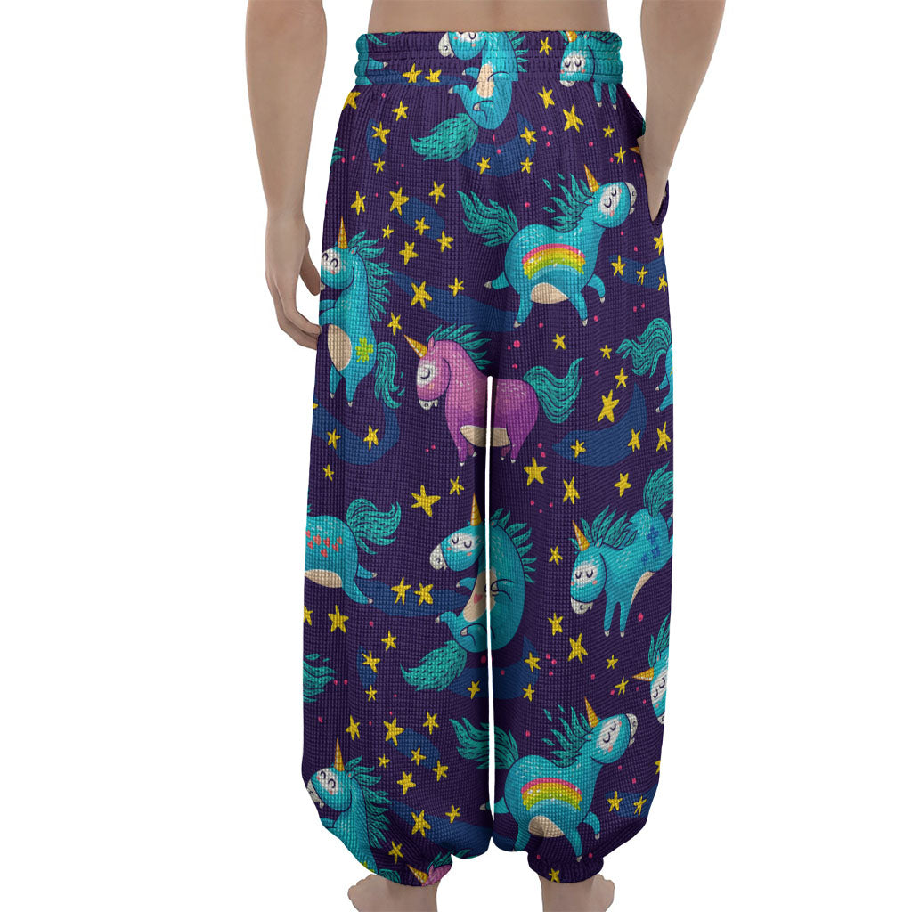 Night Star Unicorn Pattern Print Lantern Pants