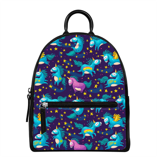 Night Star Unicorn Pattern Print Leather Backpack