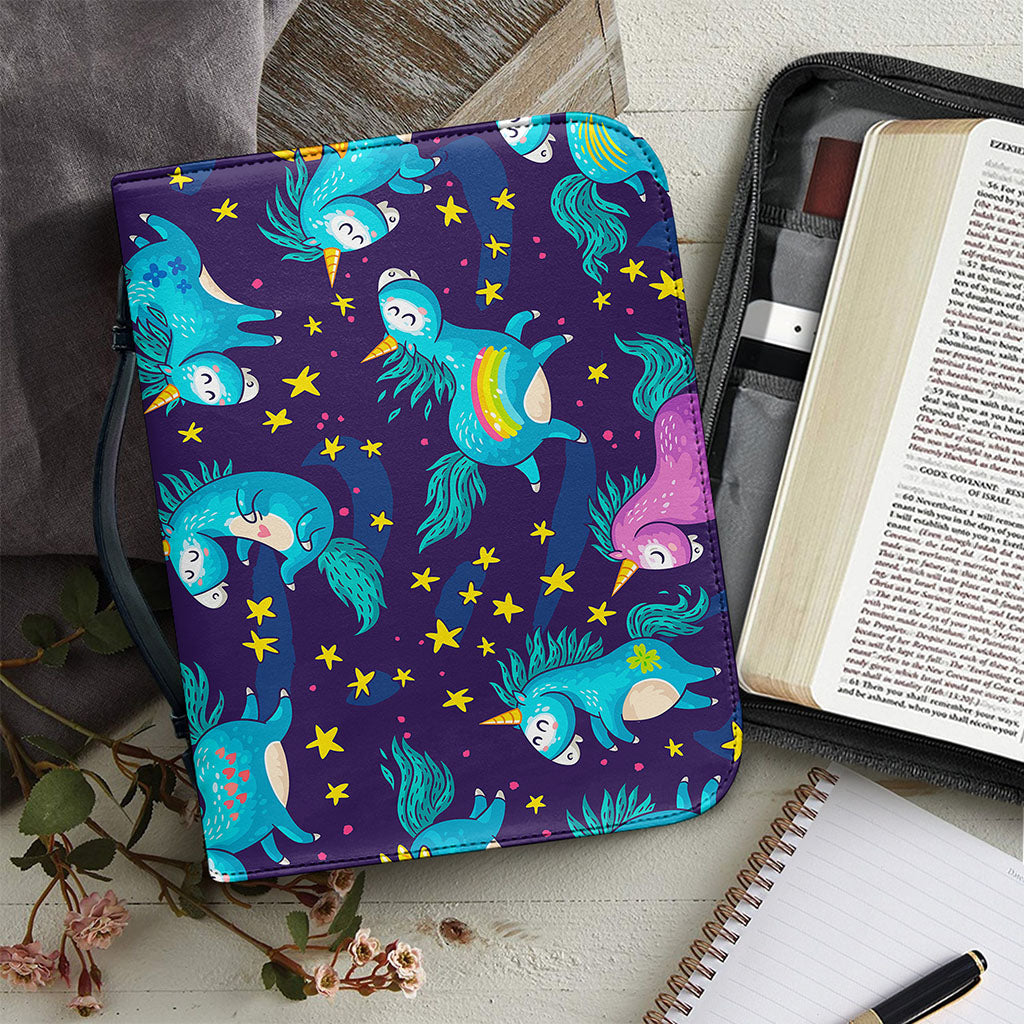 Night Star Unicorn Pattern Print Leather Bible Cover