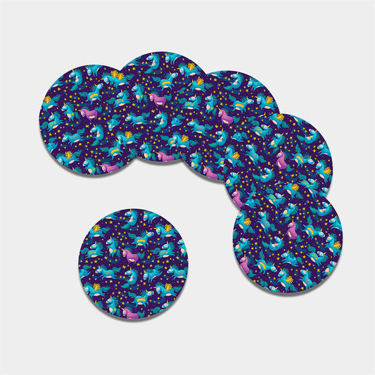 Night Star Unicorn Pattern Print Leather Coaster Set
