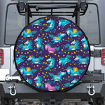 Night Star Unicorn Pattern Print Leather Spare Tire Cover