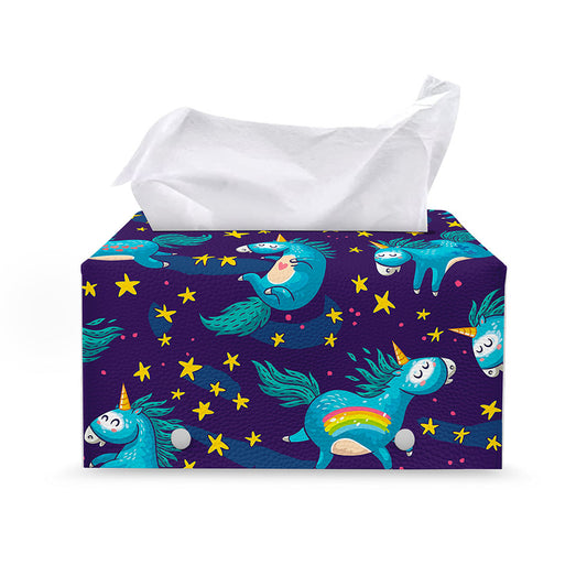 Night Star Unicorn Pattern Print Leather Tissue Box Cover