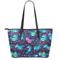 Night Star Unicorn Pattern Print Leather Tote Bag With Zipper