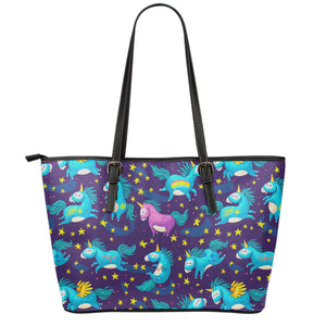 Night Star Unicorn Pattern Print Leather Tote Bag