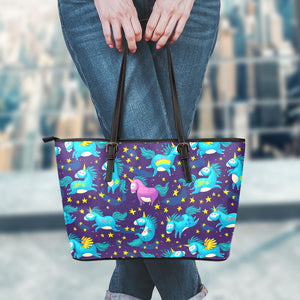 Night Star Unicorn Pattern Print Leather Tote Bag