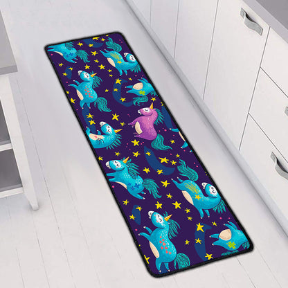 Night Star Unicorn Pattern Print Long Kitchen Mat
