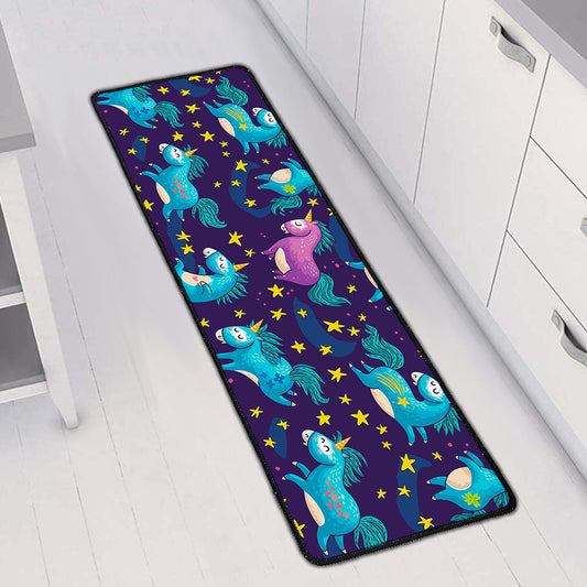 Night Star Unicorn Pattern Print Long Kitchen Mat