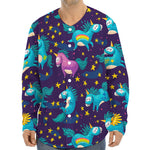 Night Star Unicorn Pattern Print Long Sleeve Baseball Jersey
