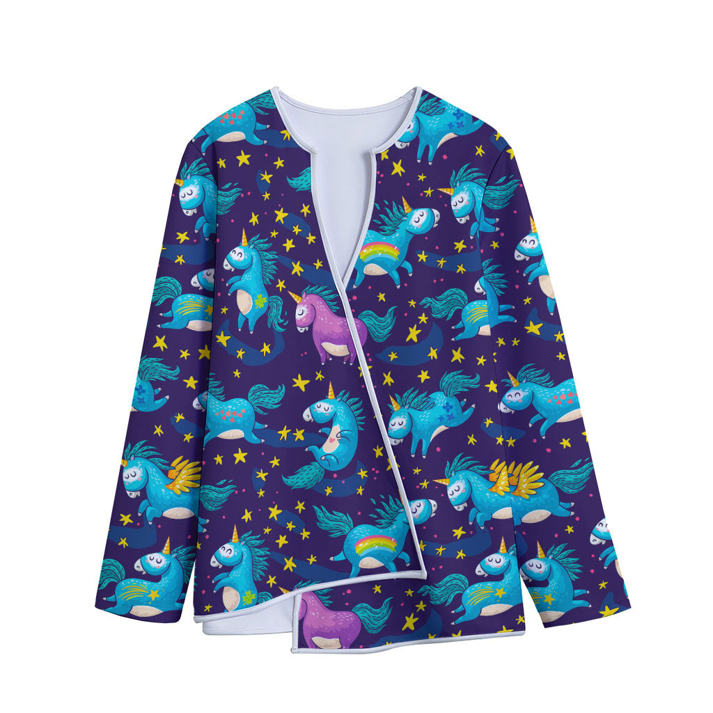 Night Star Unicorn Pattern Print Long Sleeve Short Coat