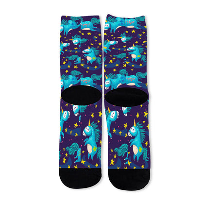 Night Star Unicorn Pattern Print Long Socks