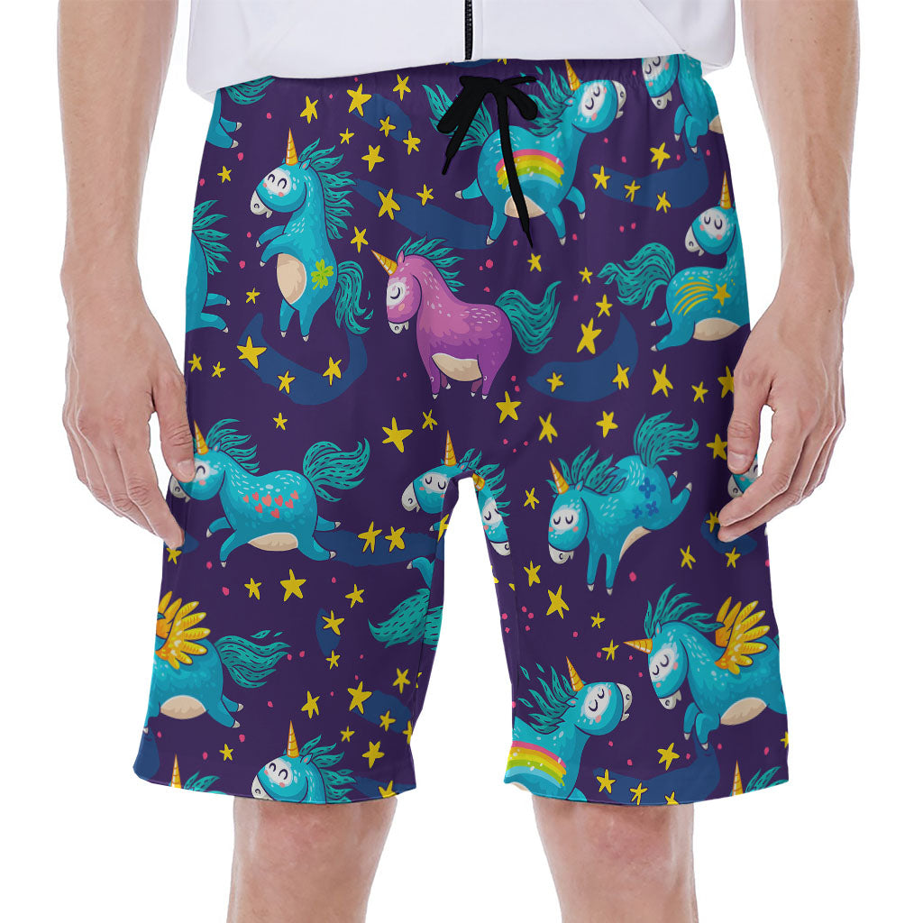 Night Star Unicorn Pattern Print Men's Beach Shorts