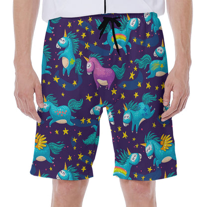 Night Star Unicorn Pattern Print Men's Beach Shorts