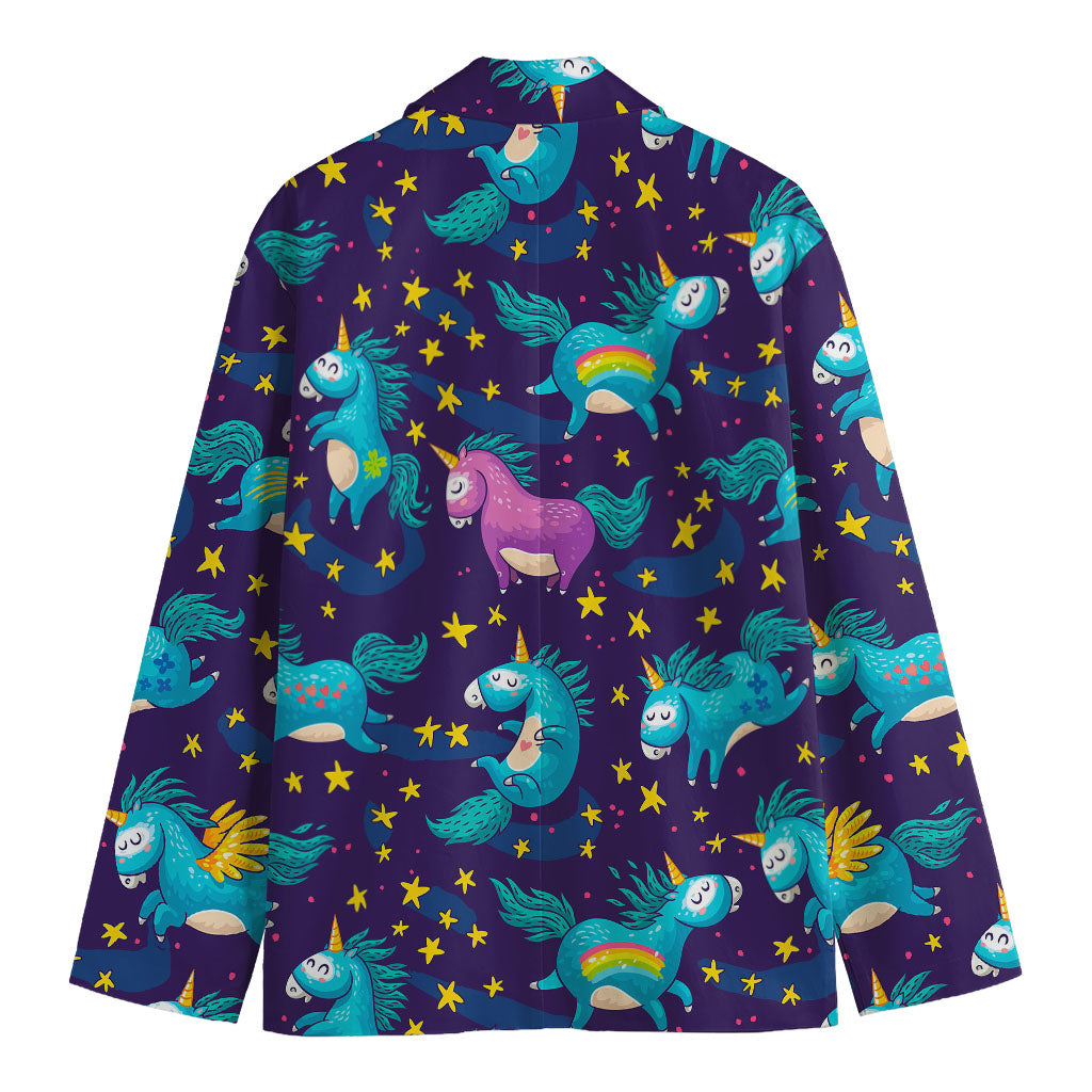 Night Star Unicorn Pattern Print Men's Cotton Blazer