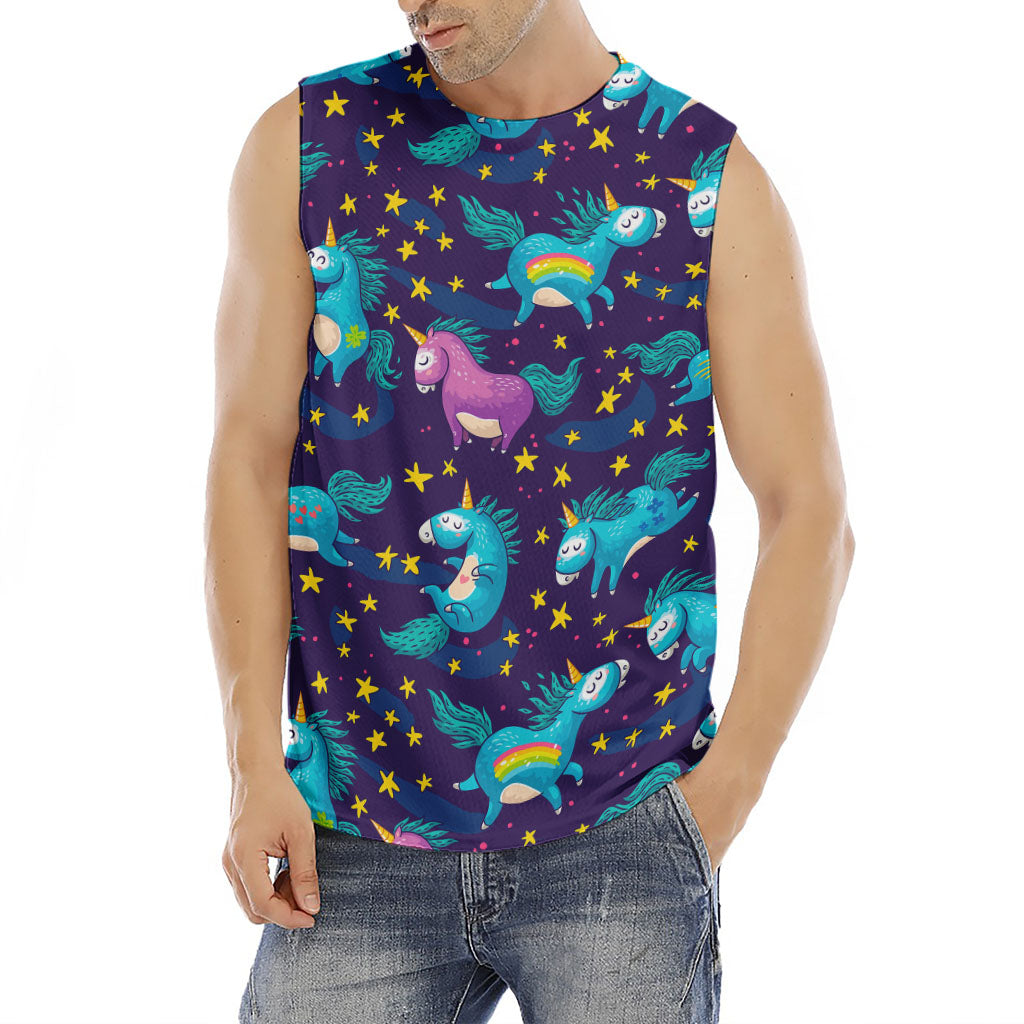Night Star Unicorn Pattern Print Men's Fitness Tank Top