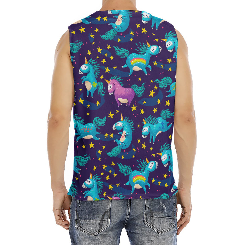 Night Star Unicorn Pattern Print Men's Fitness Tank Top