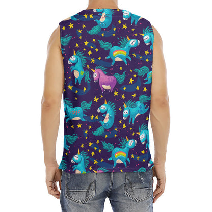 Night Star Unicorn Pattern Print Men's Fitness Tank Top