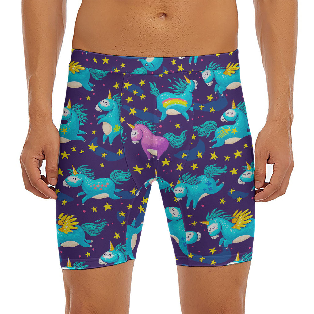 Night Star Unicorn Pattern Print Men's Long Boxer Briefs