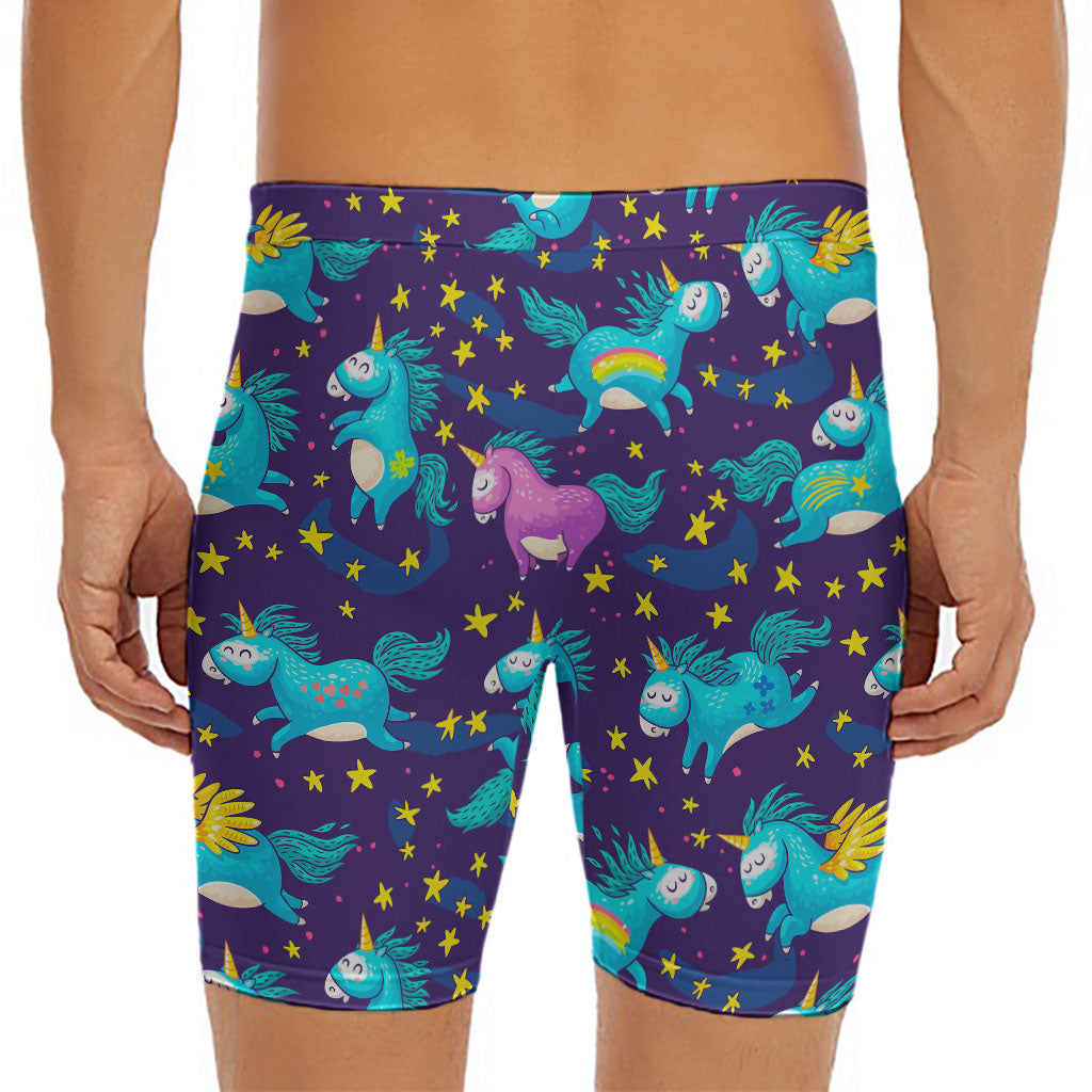 Night Star Unicorn Pattern Print Men's Long Boxer Briefs