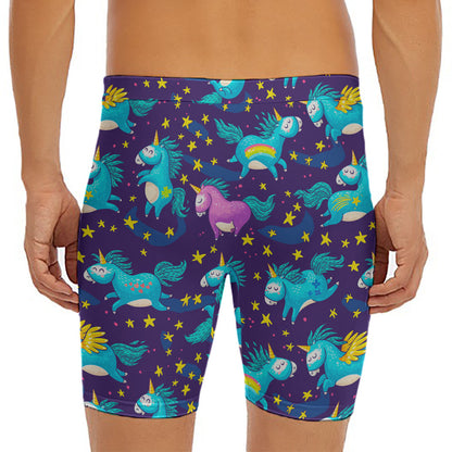 Night Star Unicorn Pattern Print Men's Long Boxer Briefs