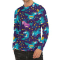 Night Star Unicorn Pattern Print Men's Long Sleeve Rash Guard