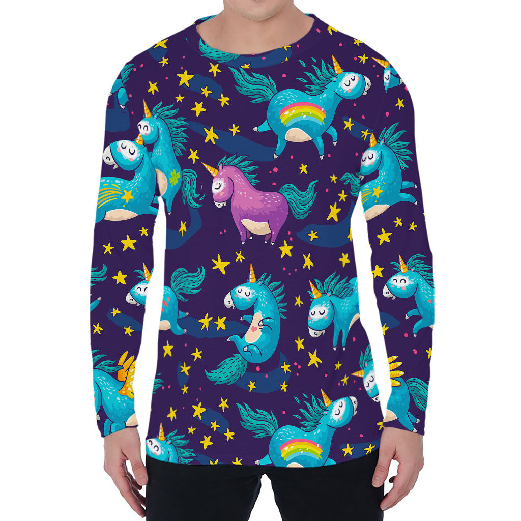 Night Star Unicorn Pattern Print Men's Long Sleeve T-Shirt
