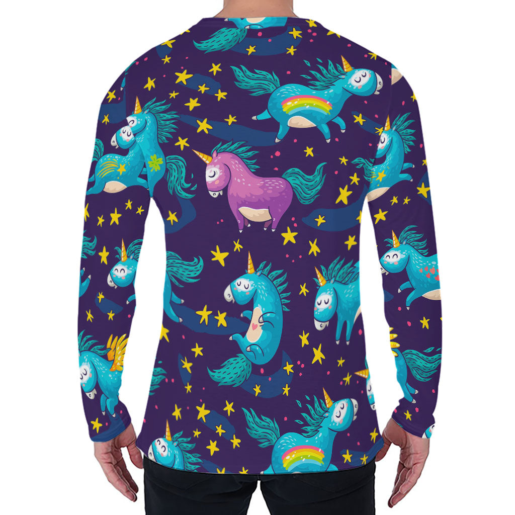 Night Star Unicorn Pattern Print Men's Long Sleeve T-Shirt
