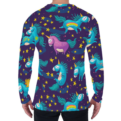 Night Star Unicorn Pattern Print Men's Long Sleeve T-Shirt