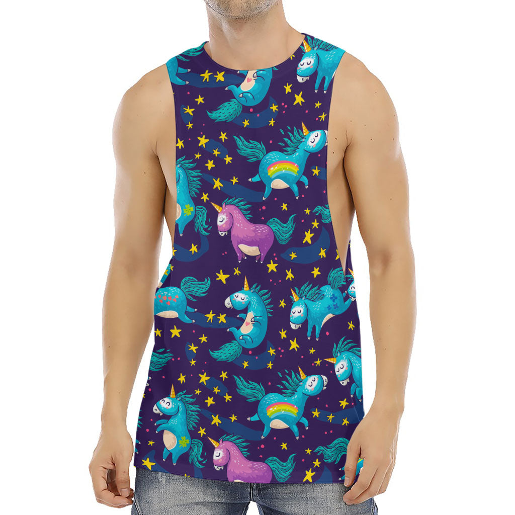 Night Star Unicorn Pattern Print Men's Muscle Tank Top