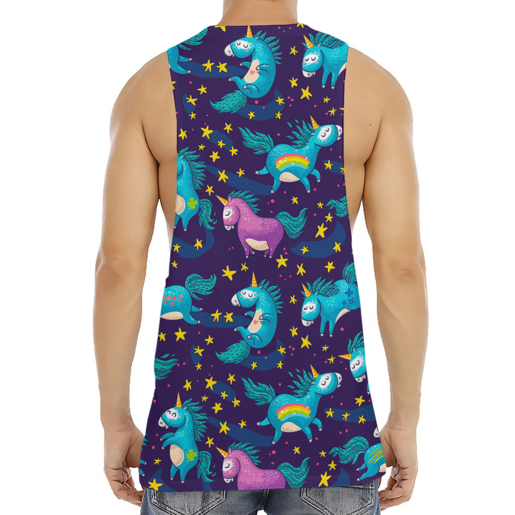 Night Star Unicorn Pattern Print Men's Muscle Tank Top