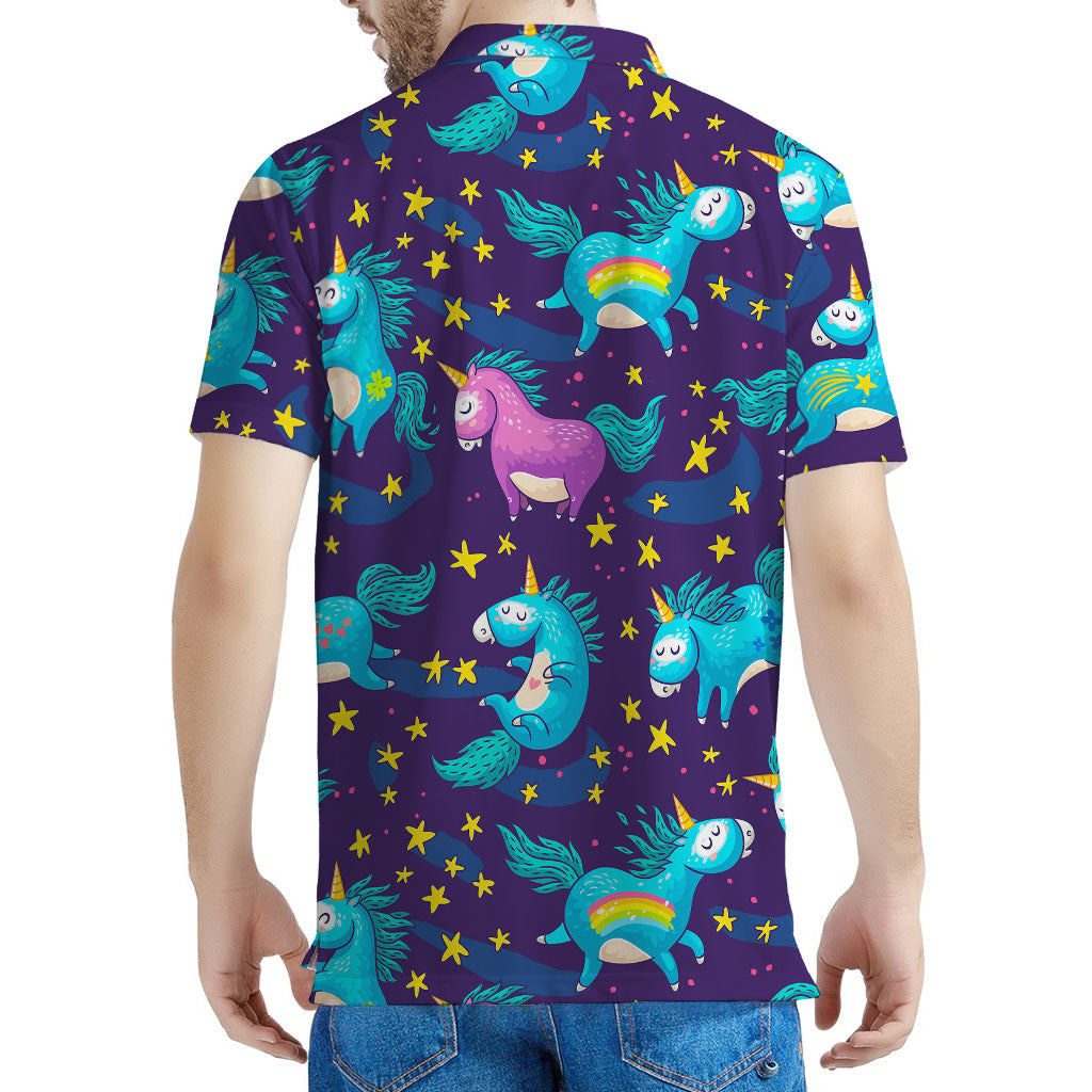 Night Star Unicorn Pattern Print Men's Polo Shirt