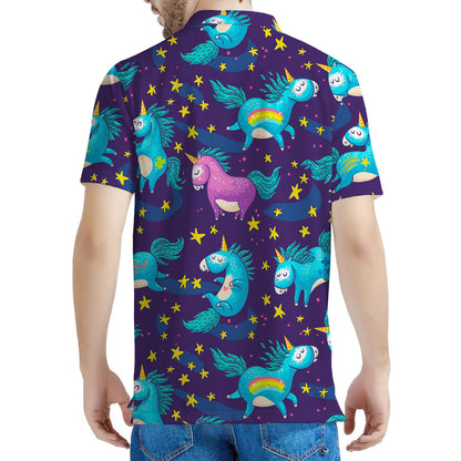 Night Star Unicorn Pattern Print Men's Polo Shirt