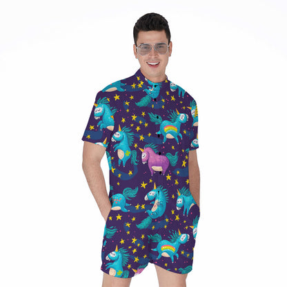 Night Star Unicorn Pattern Print Men's Rompers