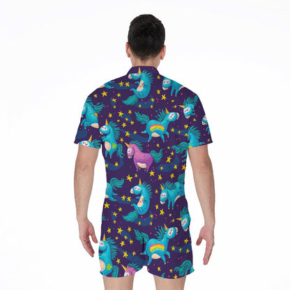 Night Star Unicorn Pattern Print Men's Rompers