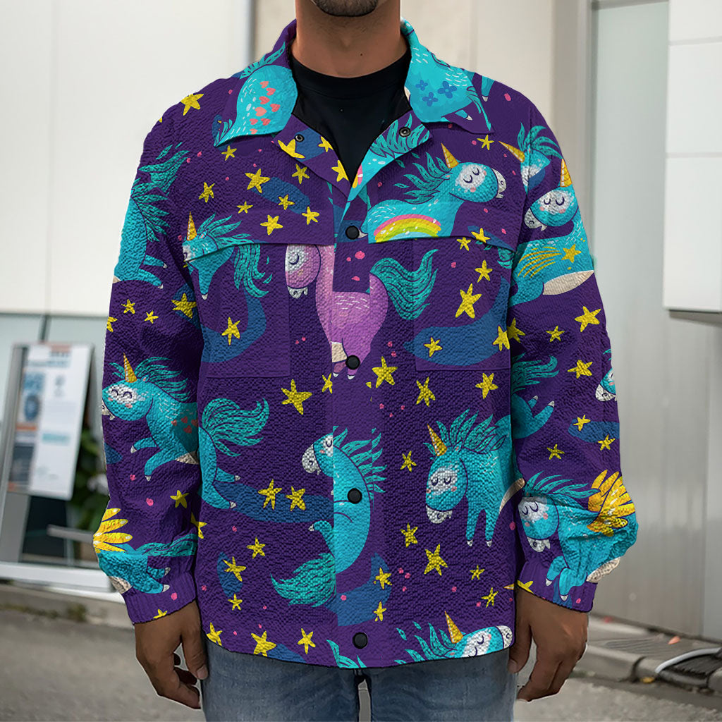 Night Star Unicorn Pattern Print Men's Shirt Jacket
